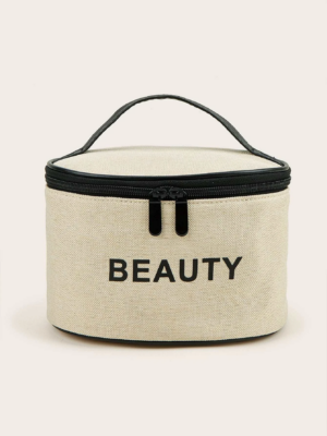 Letter Graphic Round Makeup Bag
